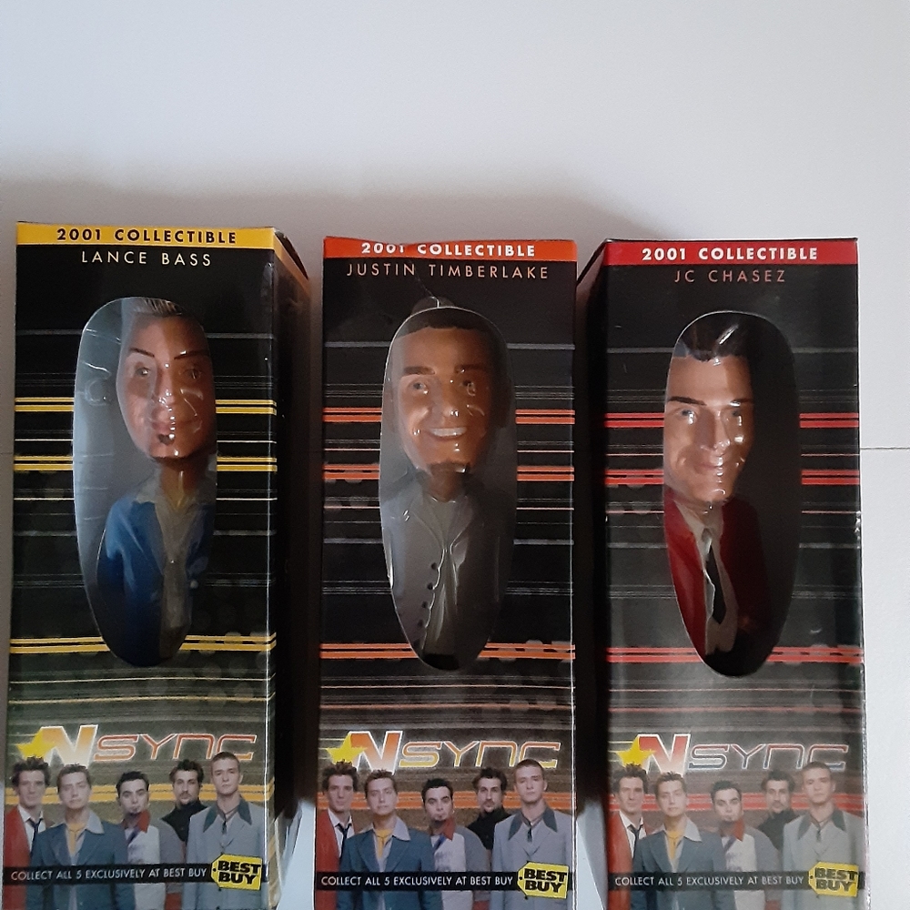 3 NSYNC Bobble Head..JC Chasez, Lance Bass,Justin Timberlake  Doll 8-inch